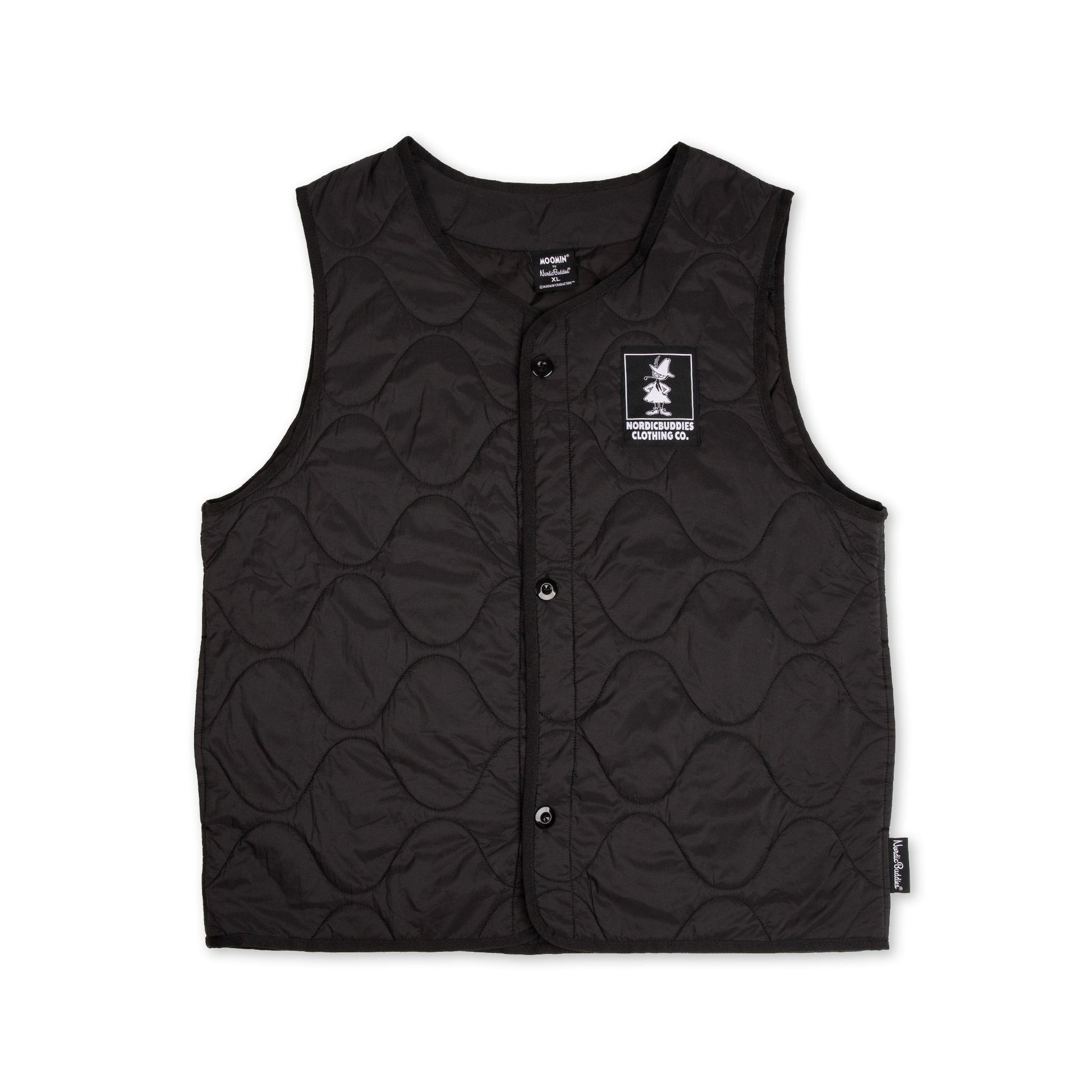 snufkin fishing vest in black nylon shown from a functional angle highlighting its practical pockets and durable construction