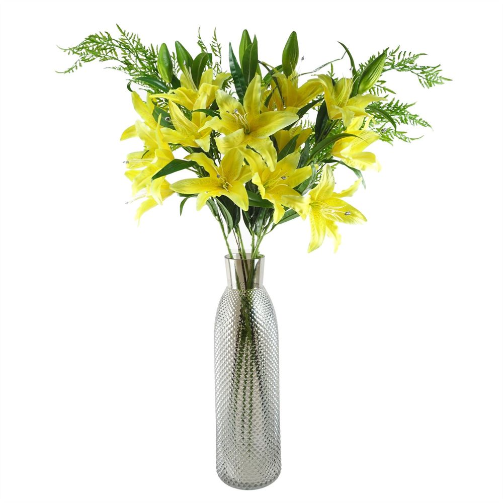 Yellow Lily and Fern Glass Vase 100cm Artificial Flower Arrangement