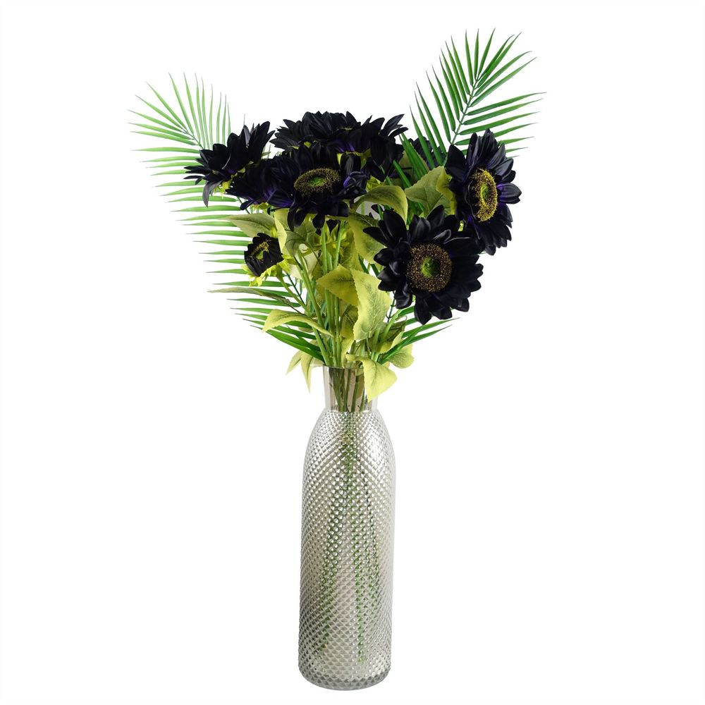 Purple Sunflower Arrangement with Glass Vase 100cm