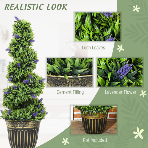 Set of 2 Spiral Boxwood and Lavender Artificial Plants 90cm