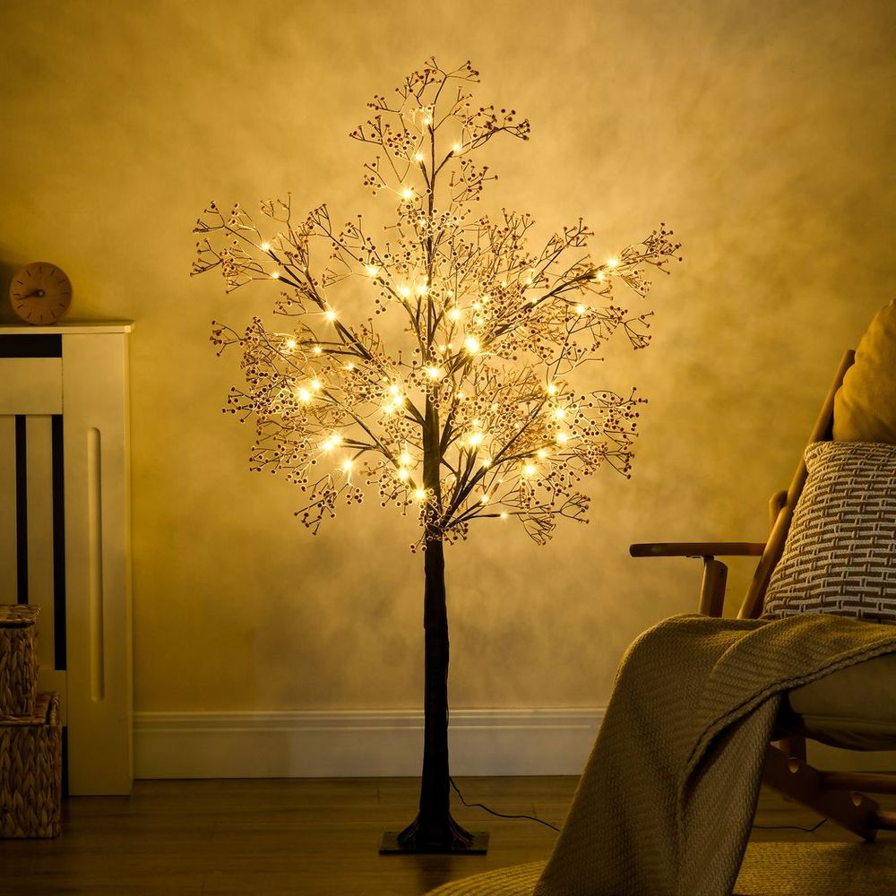 4ft Artificial LED Light Tree with Warm White Lights and Baby Breath Flowers