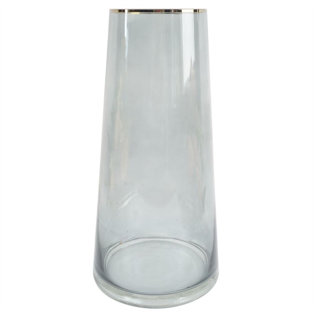 60cm Yellow Rose Artificial Flowers with Smoke Grey Glass Vase