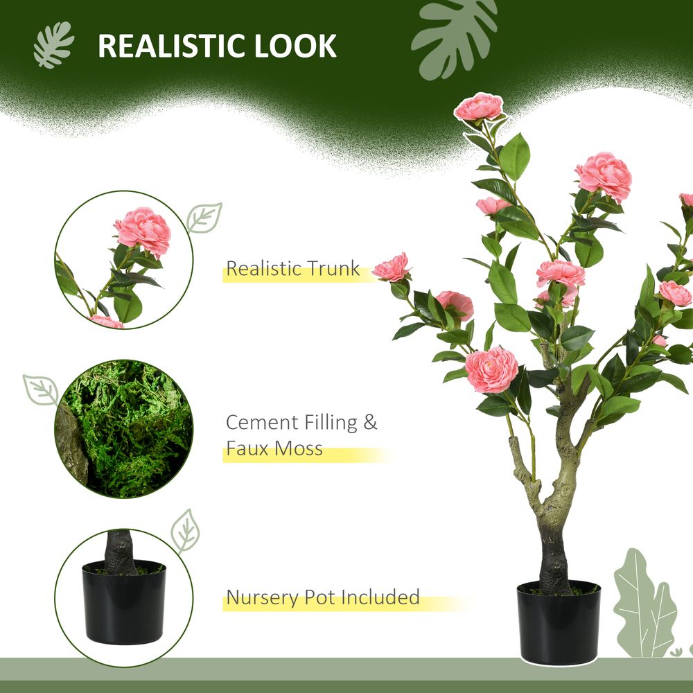 Potted Artificial Camellia Flower Plant in Pink