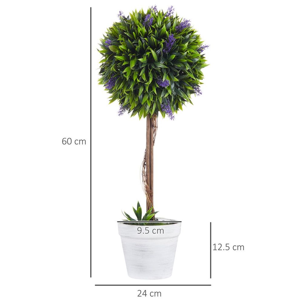 Set of 2 Potted Artificial Lavender Ball Trees 60cm
