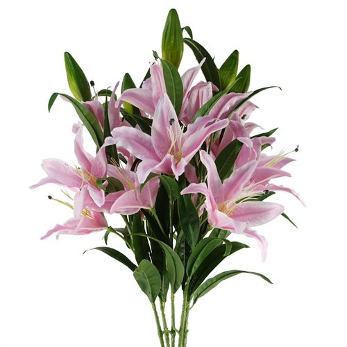 Pack of 6 Large Pink Lily Stems 100cm with 18 Flowers