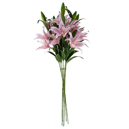 Pack of 6 Large Pink Lily Stems 100cm with 18 Flowers