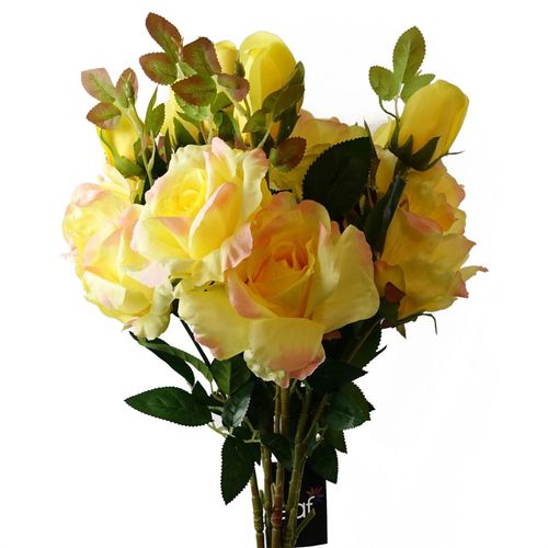 80cm Artificial Yellow Rose Stem with 3 Blooms