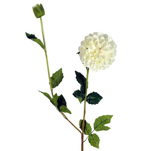 Pack of 6 Artificial Dahlia Pompom Flower Stems in Cream 75cm