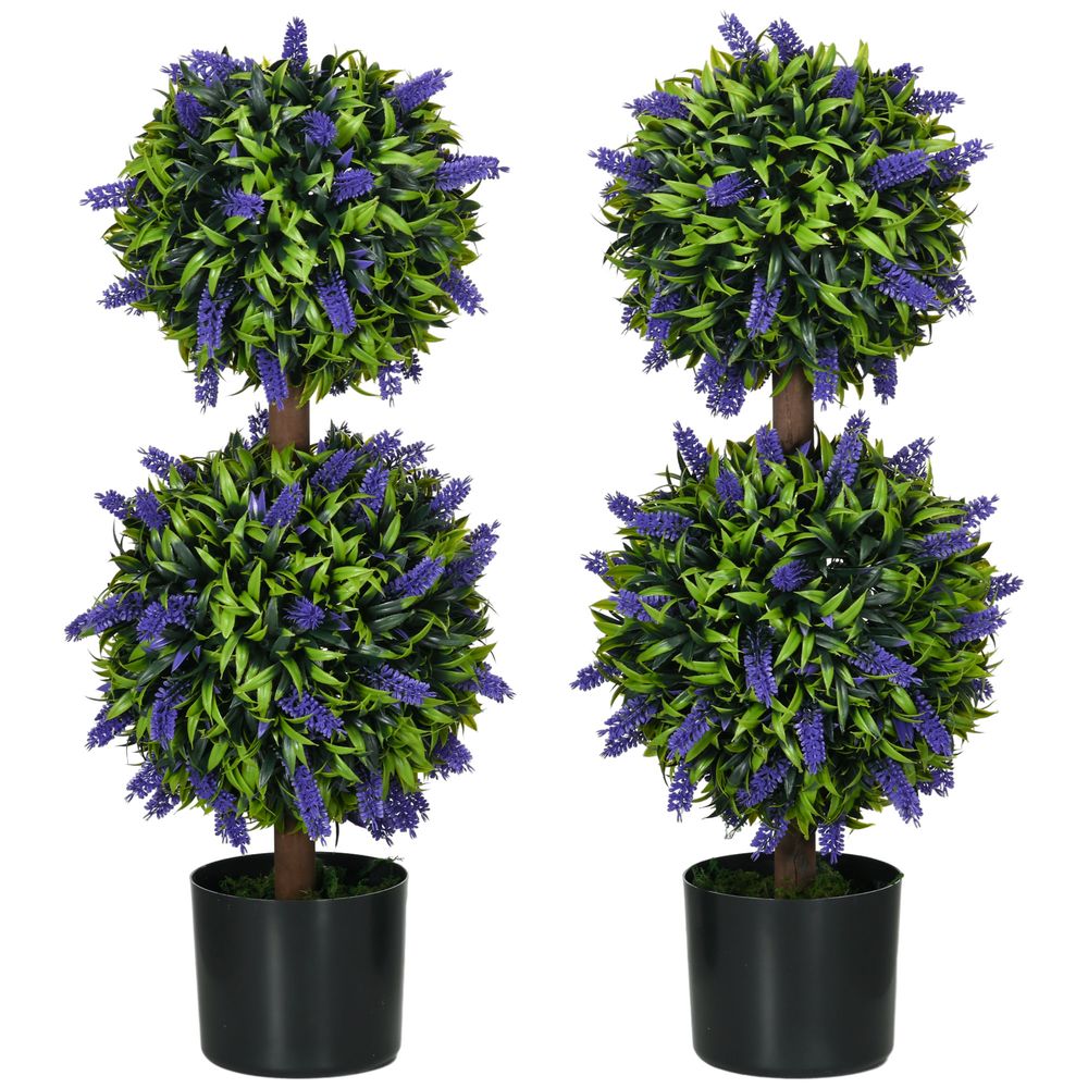 Set of 2 Potted Artificial Plants with Lavender Flowers 70cm