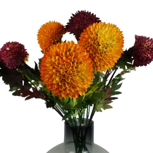 Pack of 6 Large Ball Dahlia Artificial Flower Stems in Pink 70cm