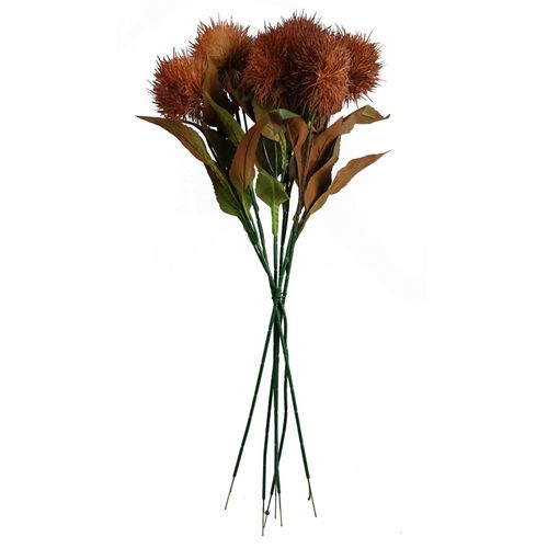 Pack of 6 Yellow Globe Thistle Artificial Flower Stems 70cm