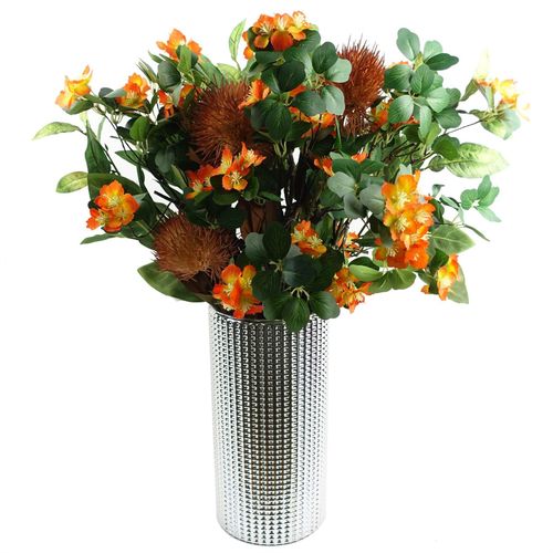 60cm Orange Flower Foliage Spray with Silk Leaves