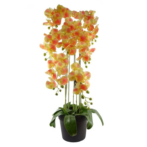 110cm Large Yellow Peach Orchid Plant Artificial with 41 Real Touch Flowers