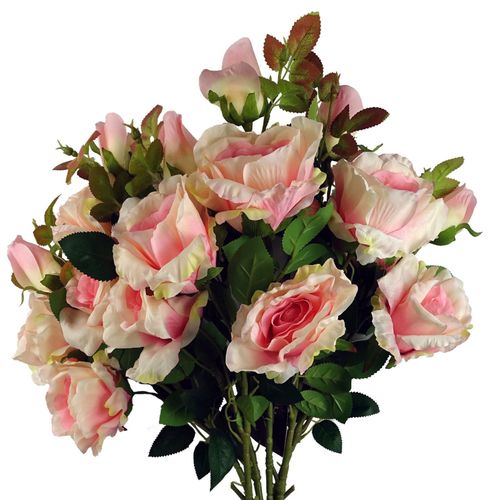 Pack of 6 Artificial Pink Rose Stems 80cm with 18 Flowers
