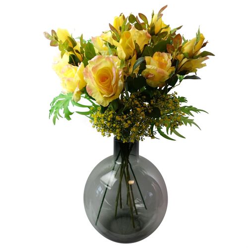 80cm Artificial Yellow Rose Stem with 3 Blooms