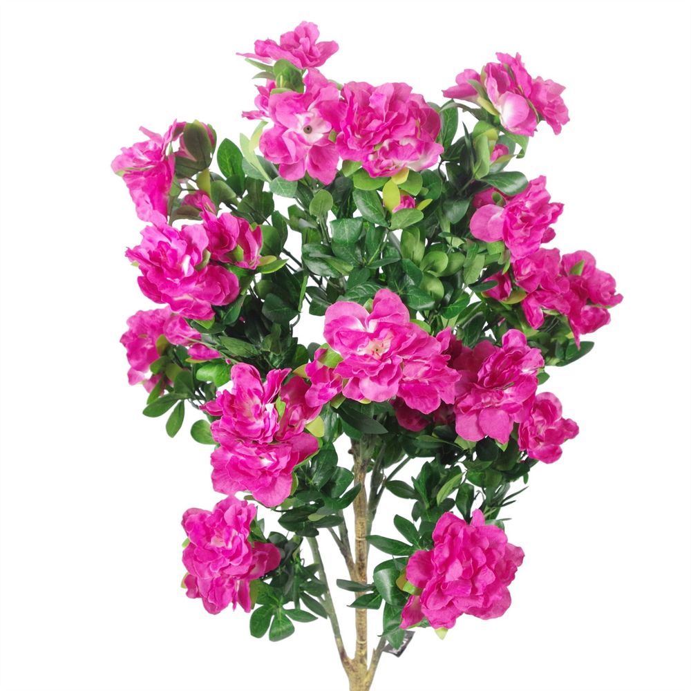 Premium 100cm Artificial Azalea Pink Flowers with Silver Metal Planter