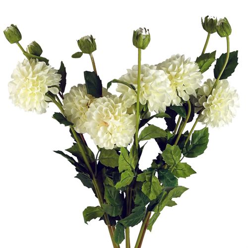 Pack of 6 Artificial Dahlia Pompom Flower Stems in Cream 75cm