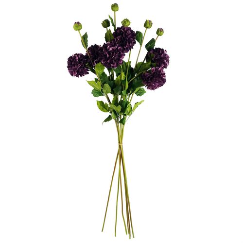 Pack of 6 Purple Artificial Dahlia Pompom Flower Stems 75cm