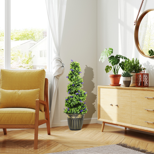 Set of 2 Spiral Boxwood and Lavender Artificial Plants 90cm
