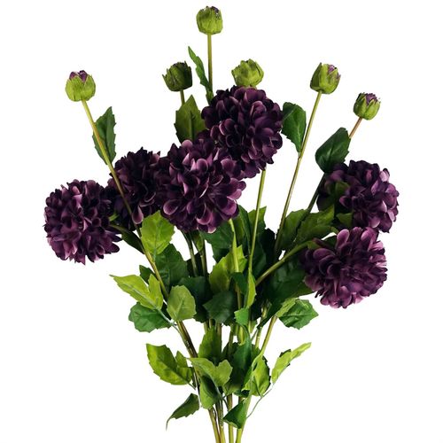 Pack of 6 Purple Artificial Dahlia Pompom Flower Stems 75cm