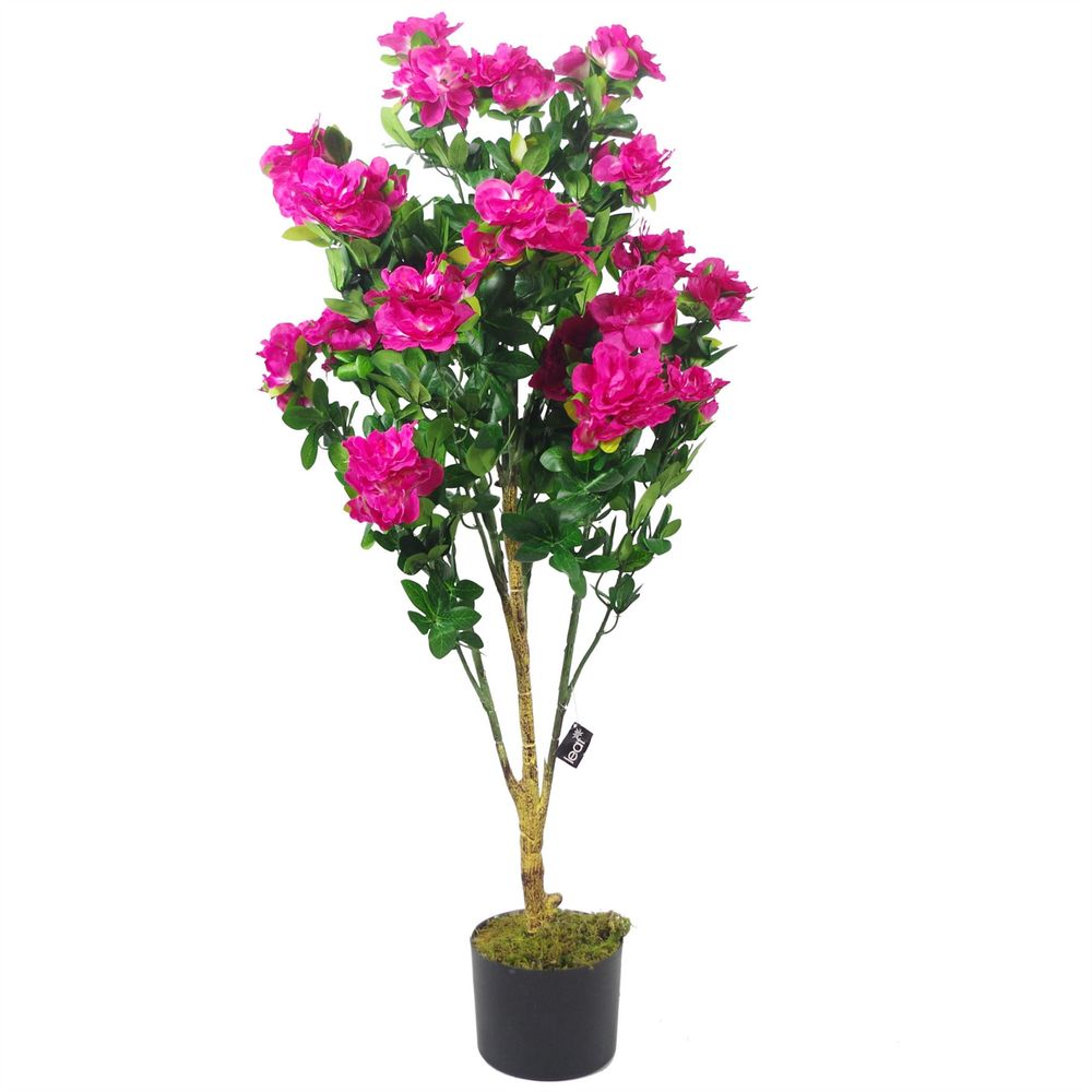 Premium 100cm Artificial Azalea Pink Flowers with Silver Metal Planter