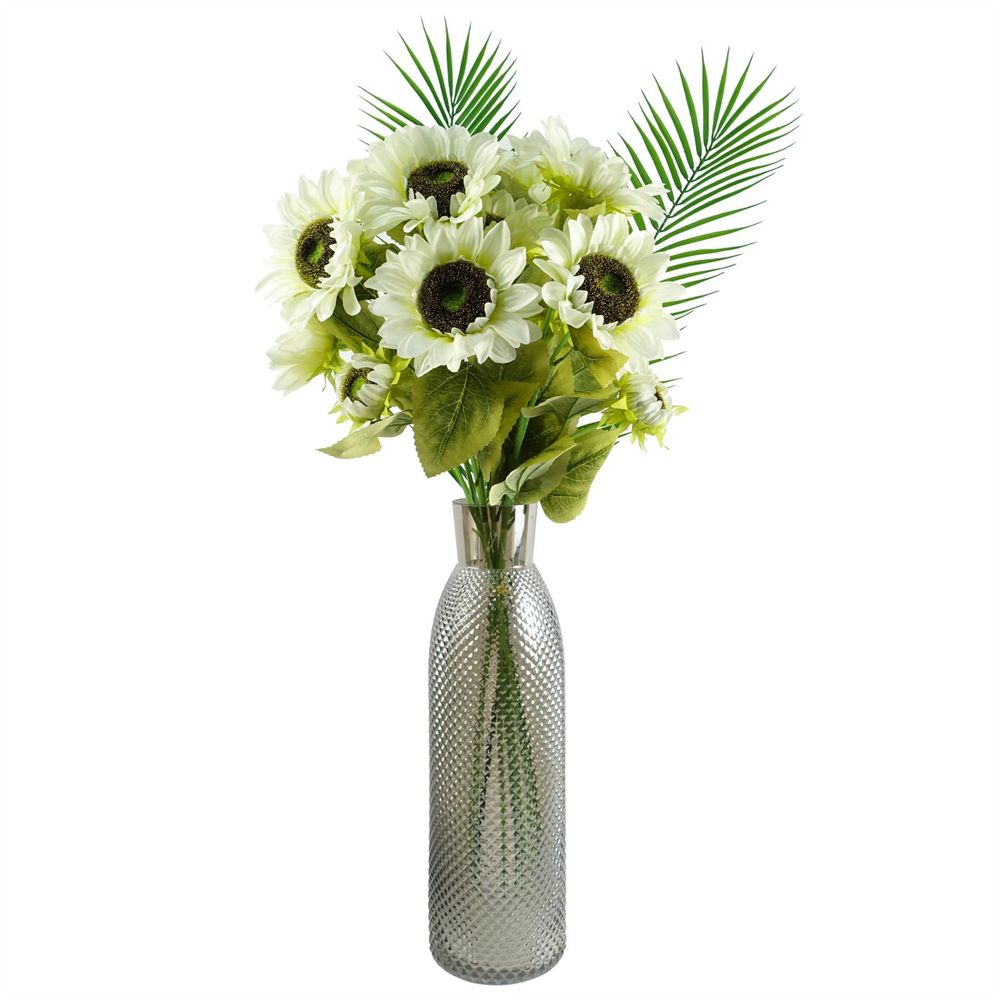100cm White Sunflower Arrangement with Glass Vase