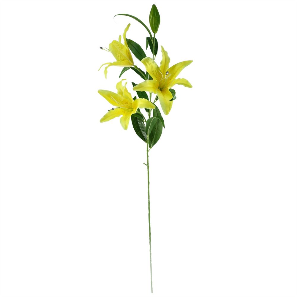 Yellow Lily and Fern Glass Vase 100cm Artificial Flower Arrangement