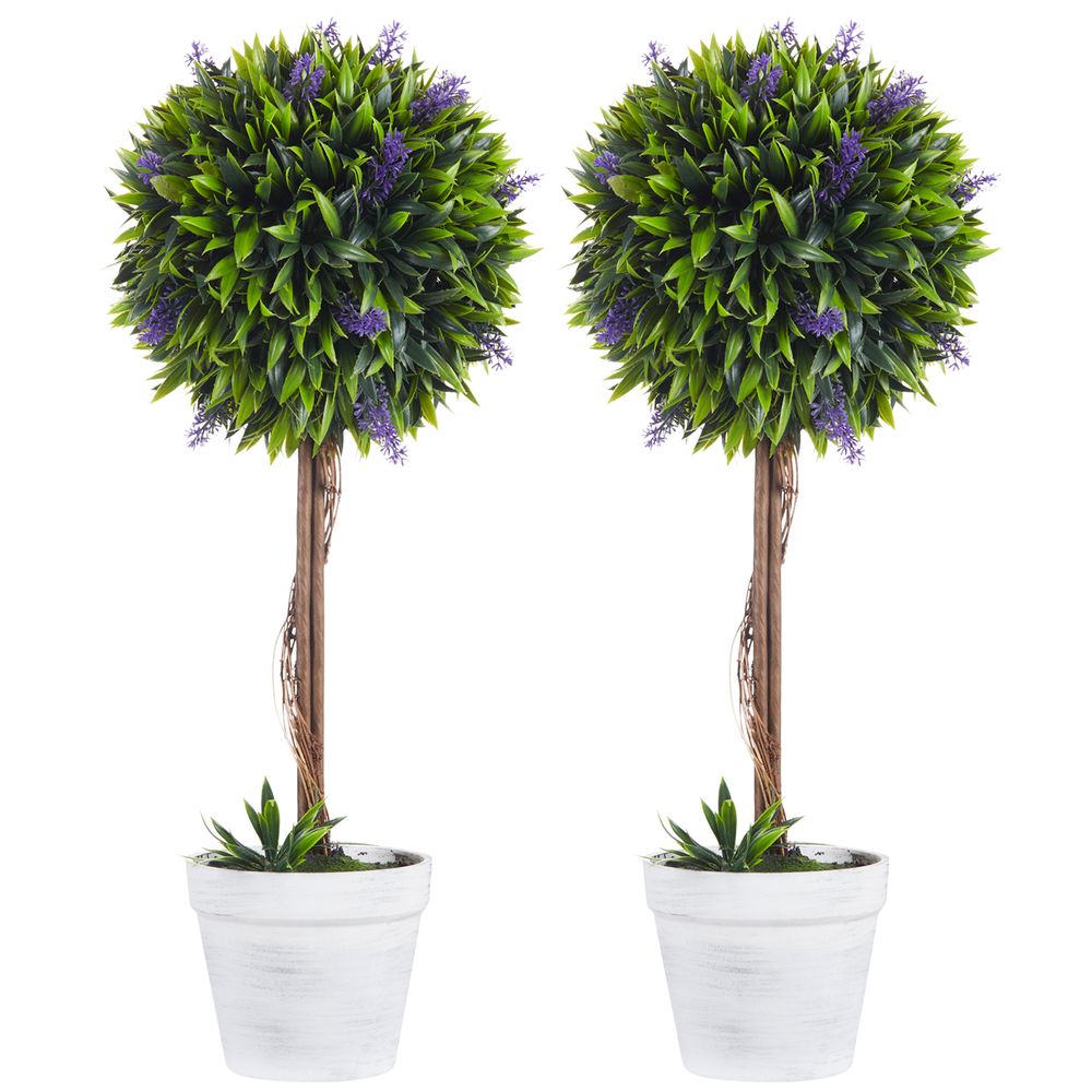 Set of 2 Potted Artificial Lavender Ball Trees 60cm