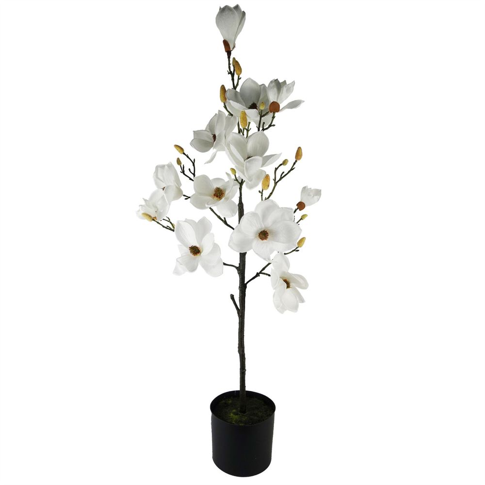 110cm Magnolia Artificial Tree in White Pot with Silk Flowers