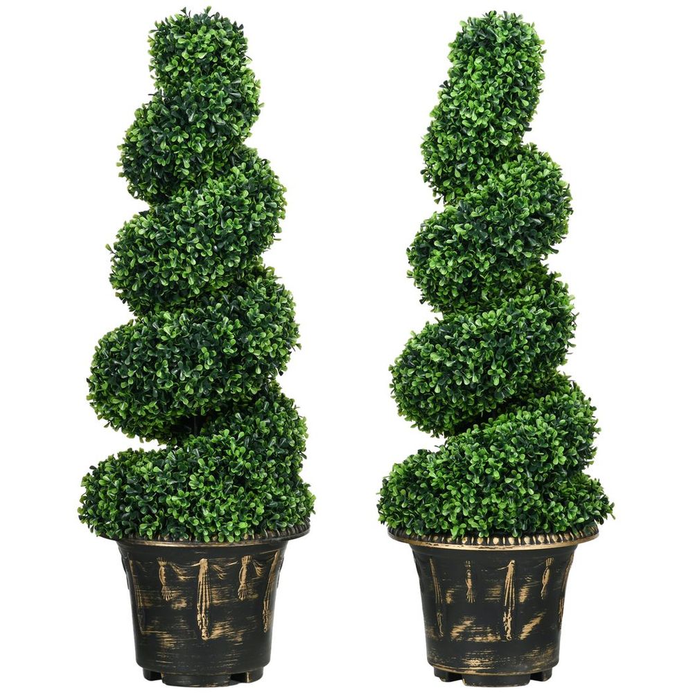 Set of 2 Spiral Boxwood Topiary Trees 90cm Potted Plants