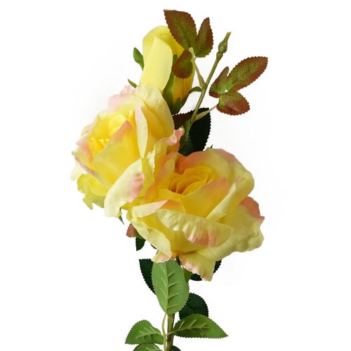 80cm Artificial Yellow Rose Stem with 3 Blooms