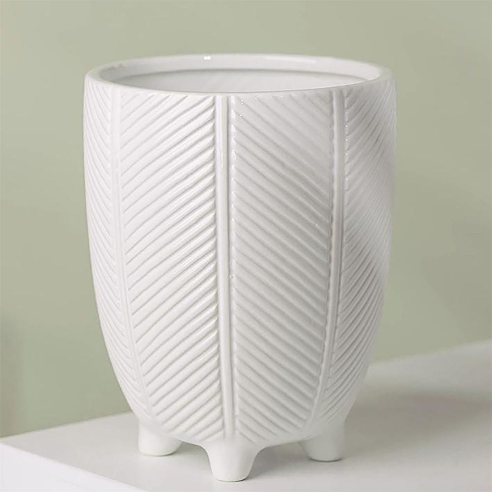 Ceramic Plant Pot with Leaf Design - Multiple Sizes and Colours