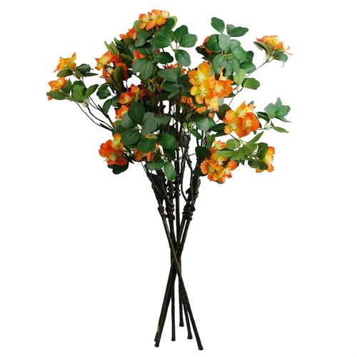 60cm Orange Flower Foliage Spray with Silk Leaves