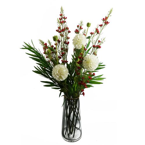 Pack of 6 Artificial Dahlia Pompom Flower Stems in Cream 75cm