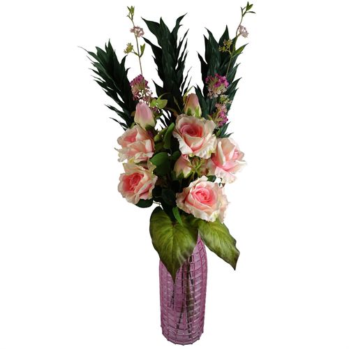 80cm Artificial Pink Rose Stem with 3 Flowers