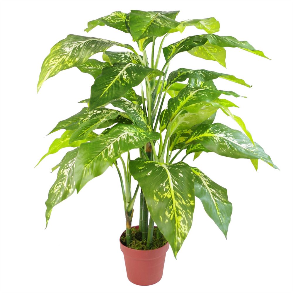 100cm Large Spotted Evergreen Artificial Plant with Copper Metal Planter