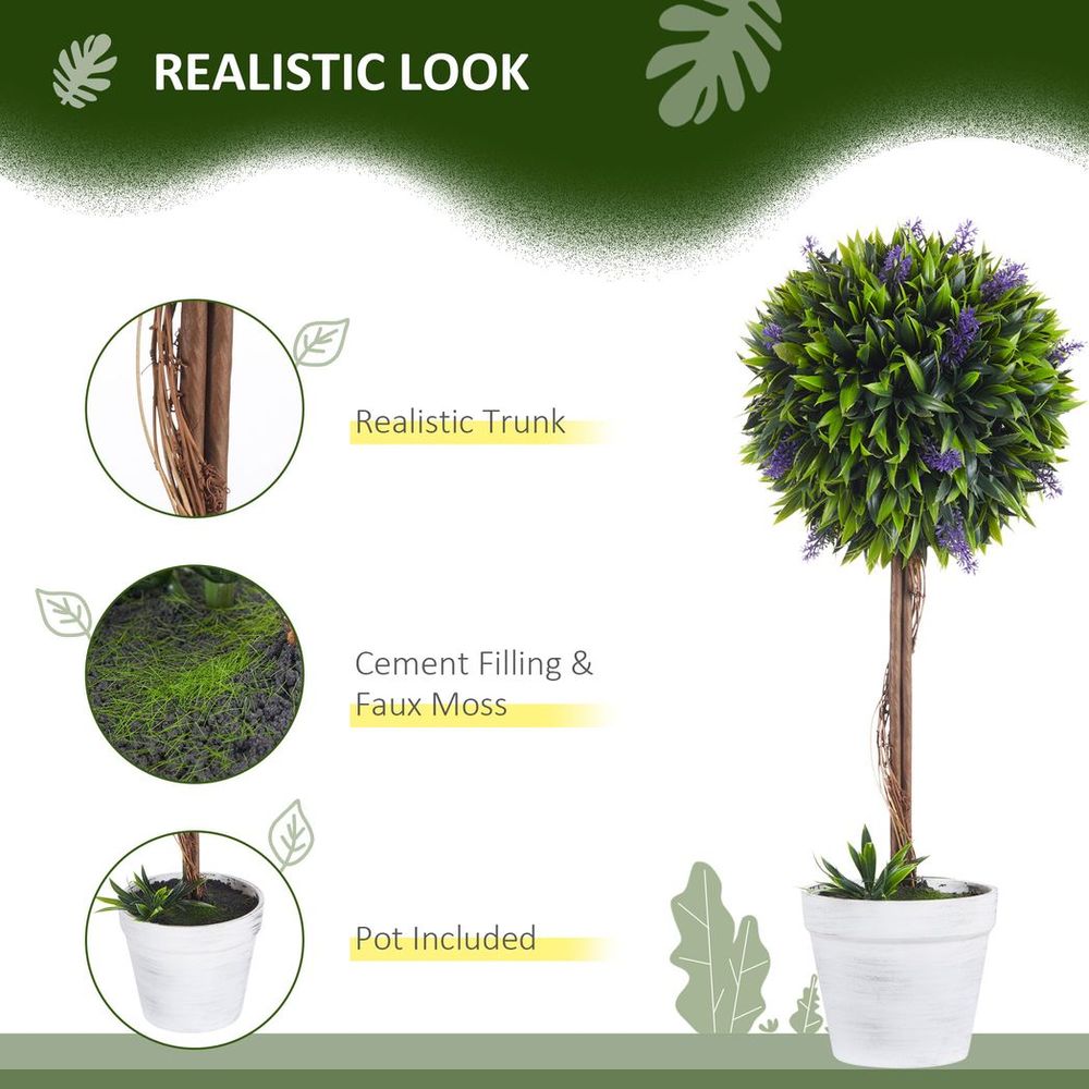 Set of 2 Potted Artificial Lavender Ball Trees 60cm