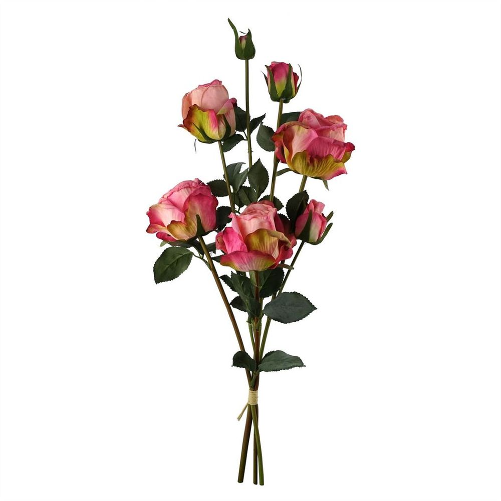60cm Pink Rose Artificial Flowers Spray with 4 Flowers and 3 Buds