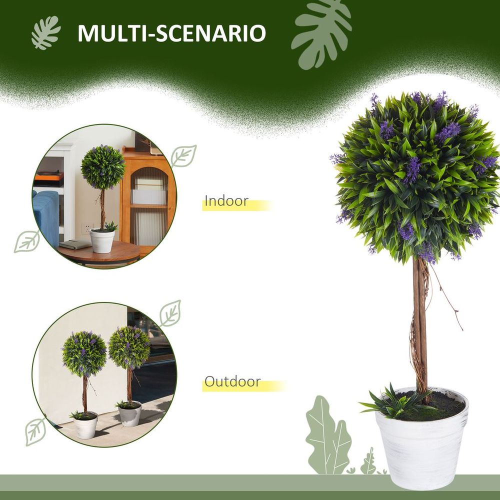 Set of 2 Potted Artificial Lavender Ball Trees 60cm