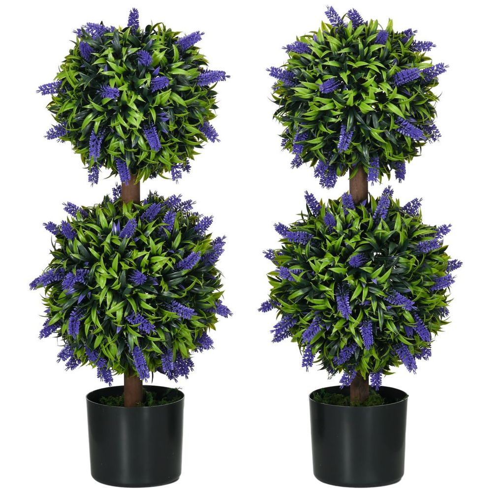 Set of 2 Potted Artificial Plants with Lavender Flowers 70cm
