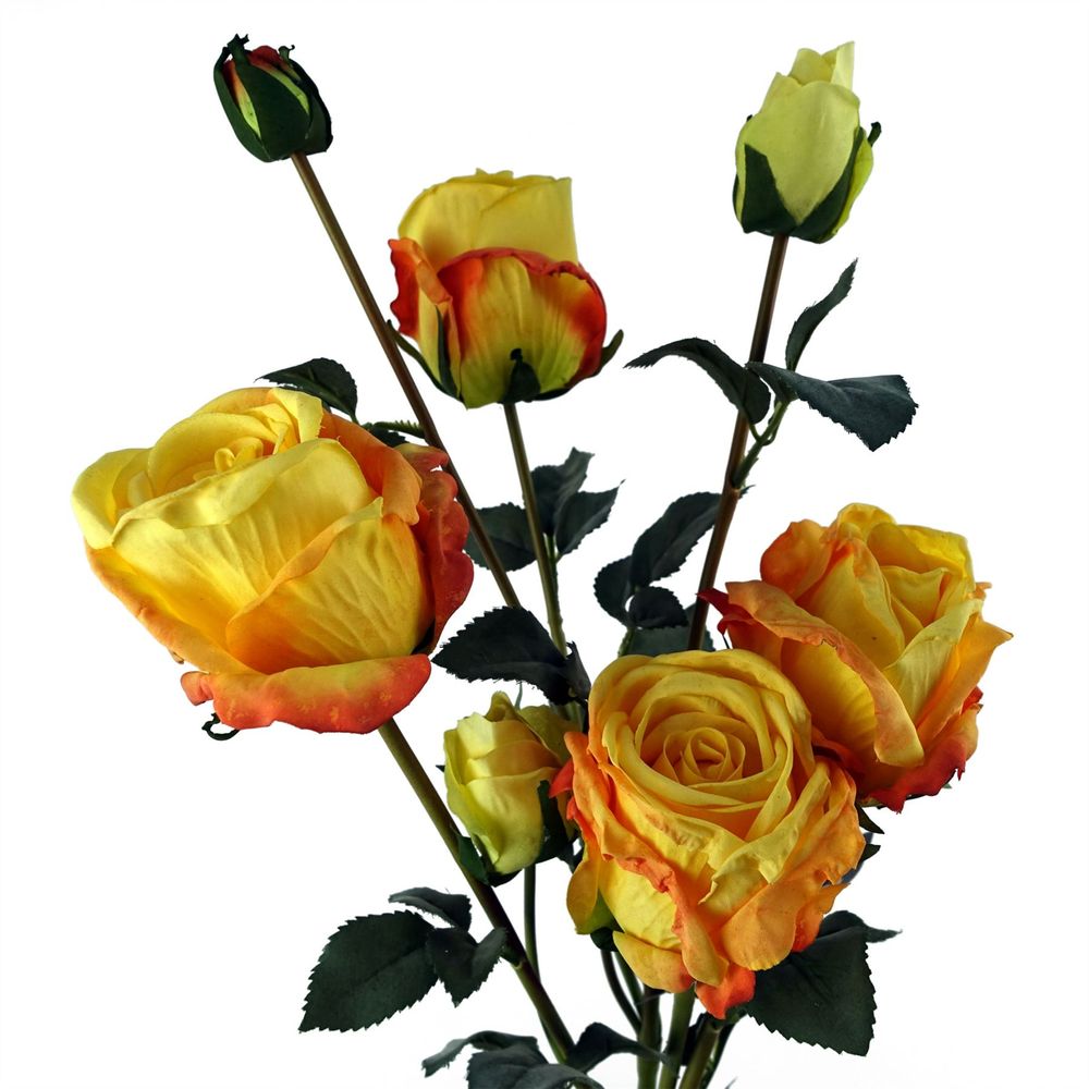 60cm Yellow Rose Artificial Flowers Spray with 4 Blooms and 3 Buds