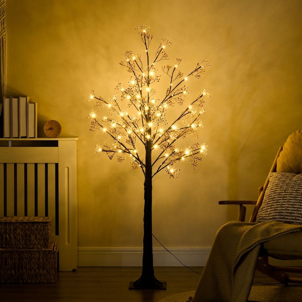 5ft Artificial Tree with Warm White LED Lights and Baby Breath Flowers