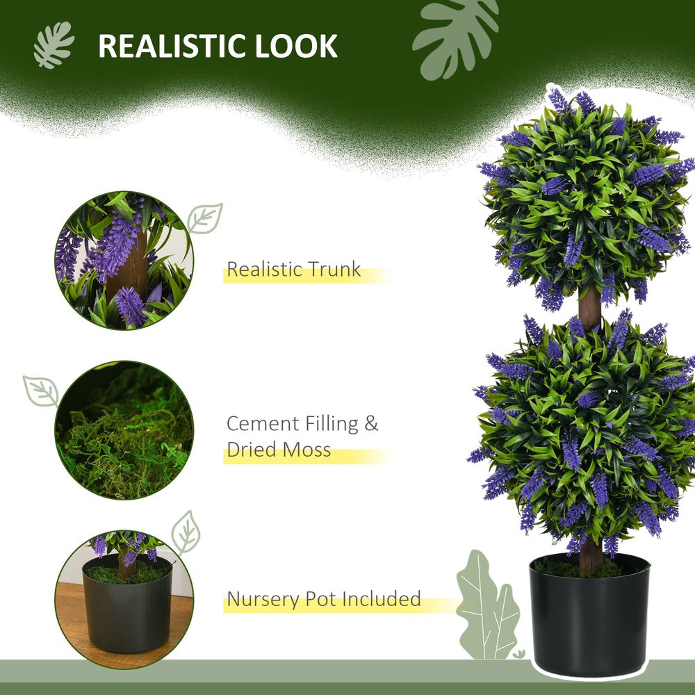 Set of 2 Potted Artificial Plants with Lavender Flowers 70cm
