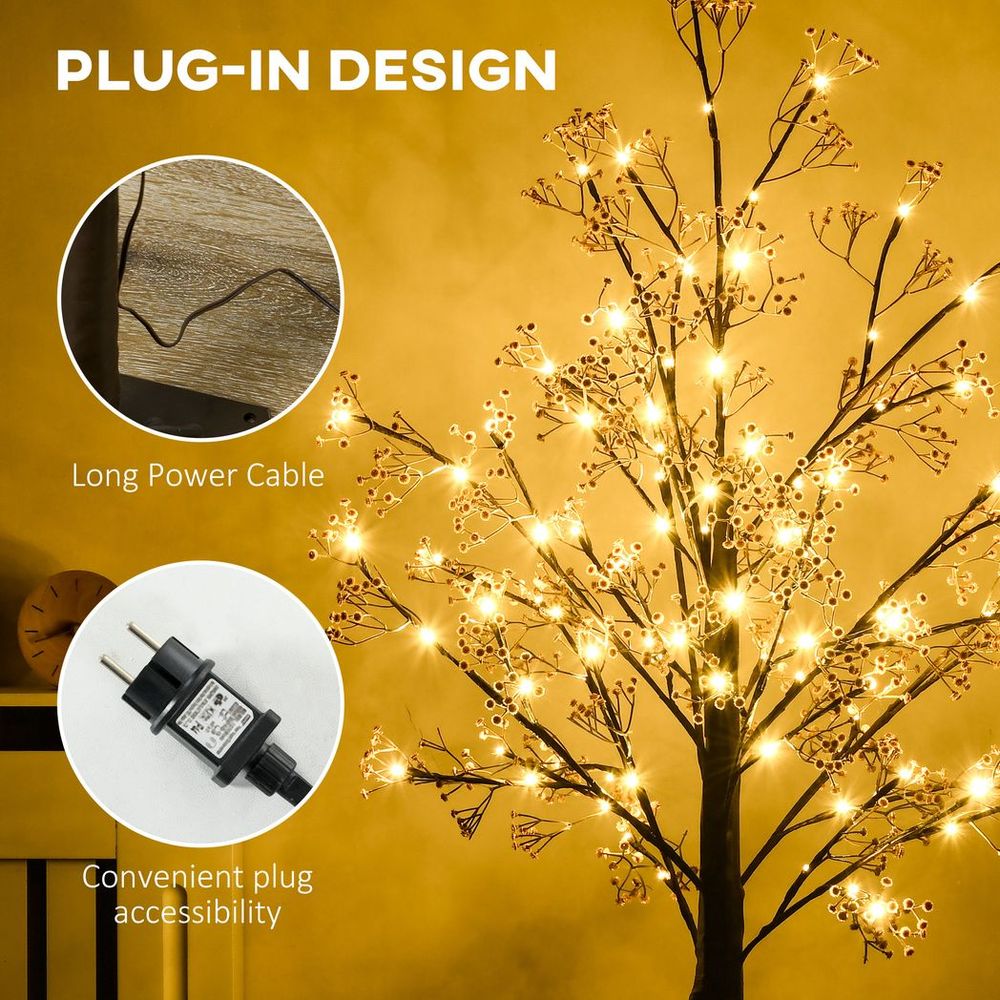 5ft Artificial Tree with Warm White LED Lights and Baby Breath Flowers