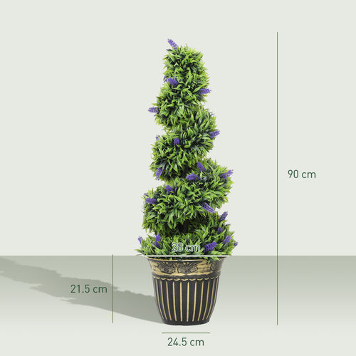 Set of 2 Spiral Boxwood and Lavender Artificial Plants 90cm