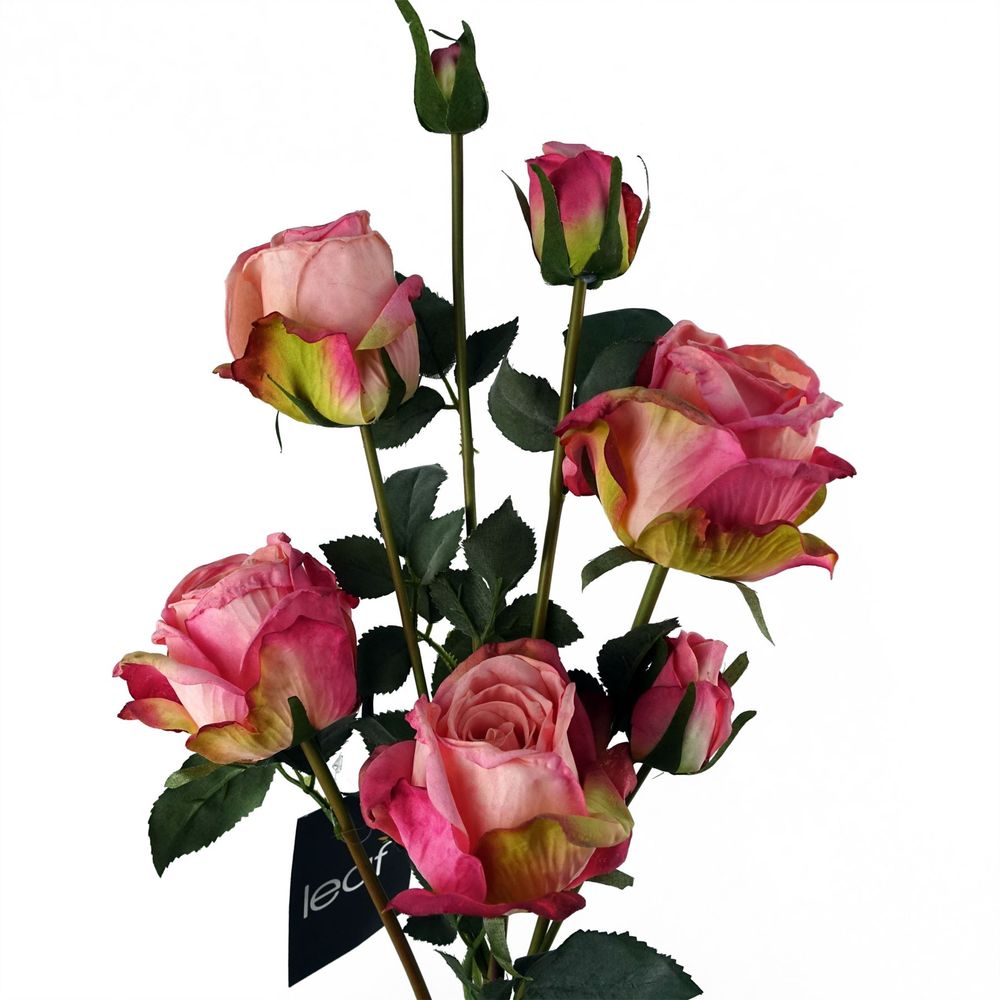 60cm Pink Rose Artificial Flowers Spray with 4 Flowers and 3 Buds