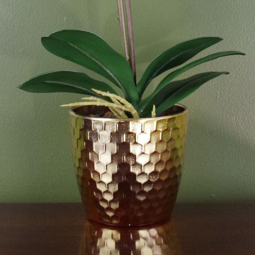 50cm Purple Leopard Orchid Artificial Plant with Gold Pot