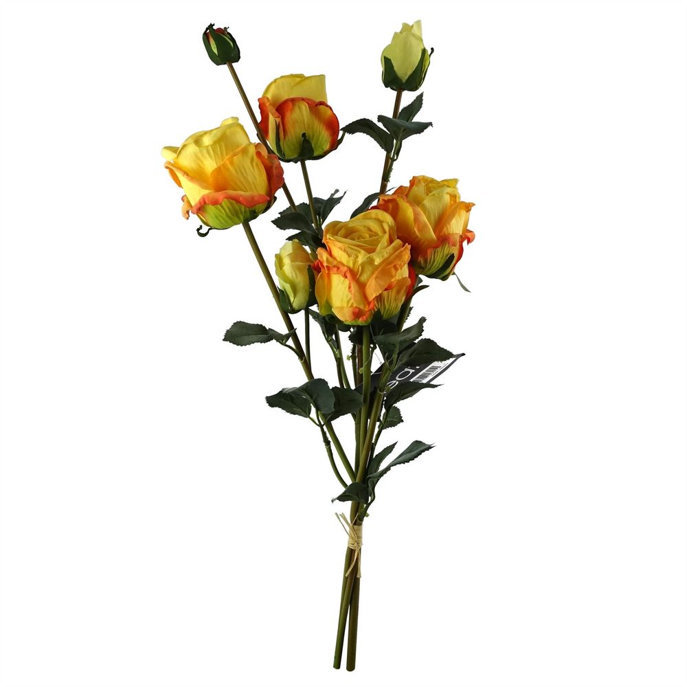 60cm Yellow Rose Artificial Flowers with Smoke Grey Glass Vase
