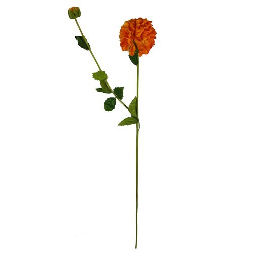 Pack of 6 Artificial Dahlia Pompom Flower Stems in Orange 75cm