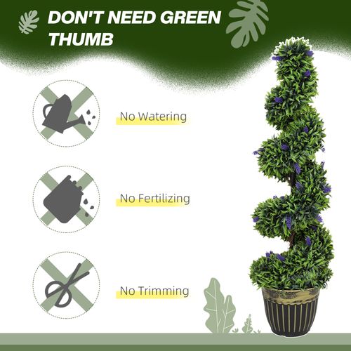 Set of 2 Artificial Plants with Lavender, 115cm Spiral Boxwood